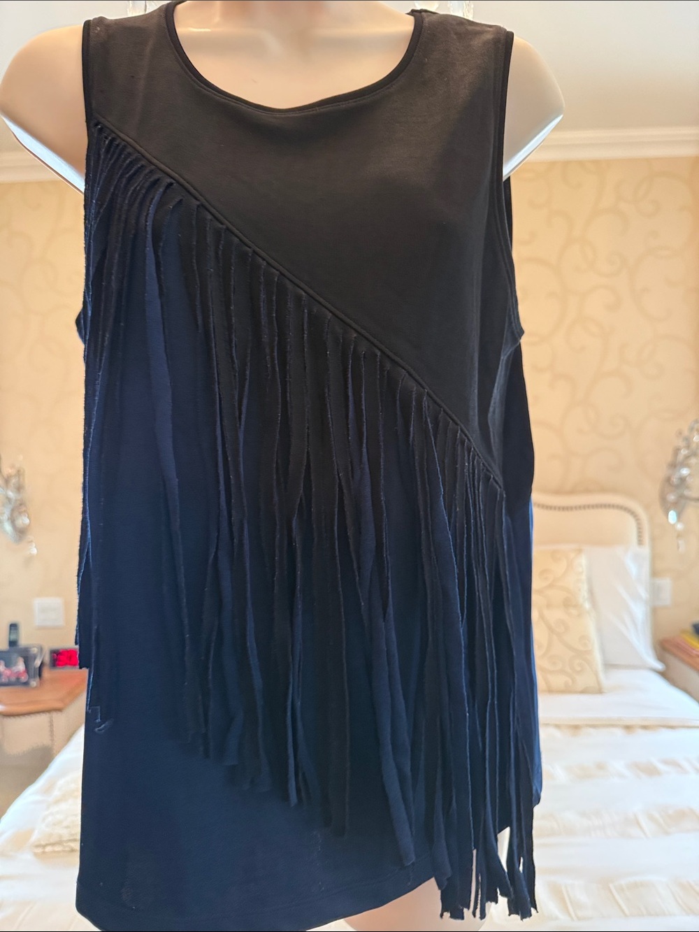French Connection Black Fringe Sleeveless Tank Top